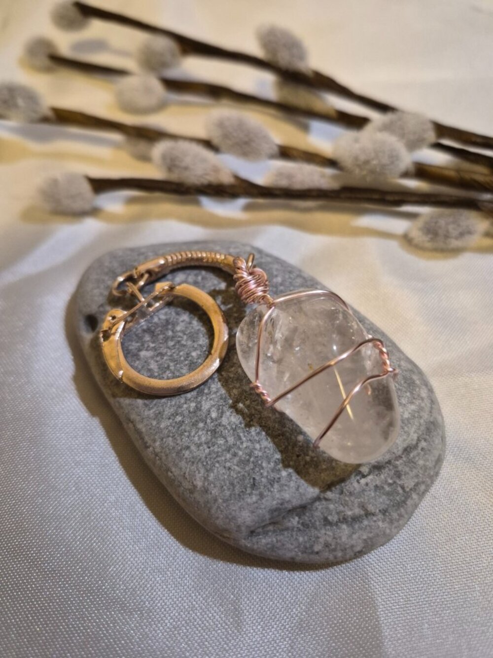 Handmade Clear Quartz Wire‑Wrapped Keychain